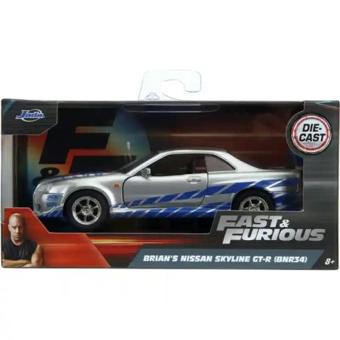 Jada Toys - Halálos iramban: Brian's Nissan Skyline GT-R (R34) fém játékautó 13cm