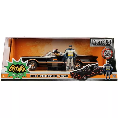 Jada Toys - 1966 Classic Batmobile fém játékautó 23cm Batman és Robin figurával (253215001)