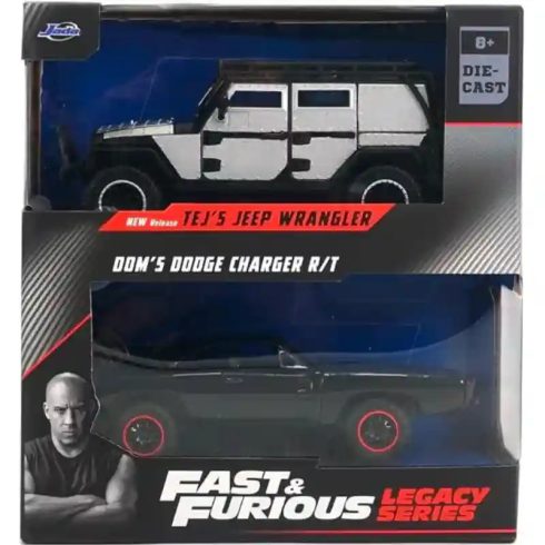 Jada Toys - Halálos iramban: Tej's Jeep Wrangler és Dom's Dodge Charger R/T 2db-os fém játékautó szett 13cm
