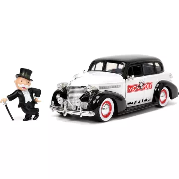   Jada Toys - Monopoly: 1939 Chevrolet Master Deluxe fém játékautó 20cm Mr. Monopoly figurával