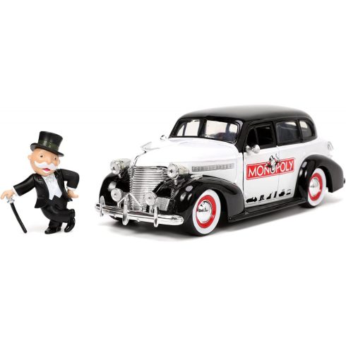 Jada Toys - Monopoly: 1939 Chevrolet Master Deluxe fém játékautó 20cm Mr. Monopoly figurával