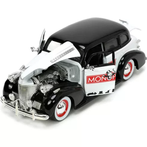 Jada Toys - Monopoly: 1939 Chevrolet Master Deluxe fém játékautó 20cm Mr. Monopoly figurával