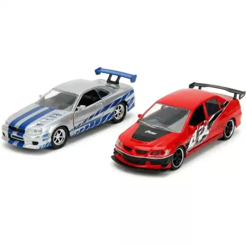 Jada Toys - Halálos iramban: Mitsubishi Lancer Evolution IX és Brian's Nissan Skyline GT-R (R34) 2db-os fém játékautó szett 13cm