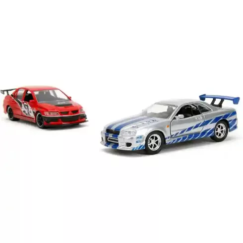 Jada Toys - Halálos iramban: Mitsubishi Lancer Evolution IX és Brian's Nissan Skyline GT-R (R34) 2db-os fém játékautó szett 13cm