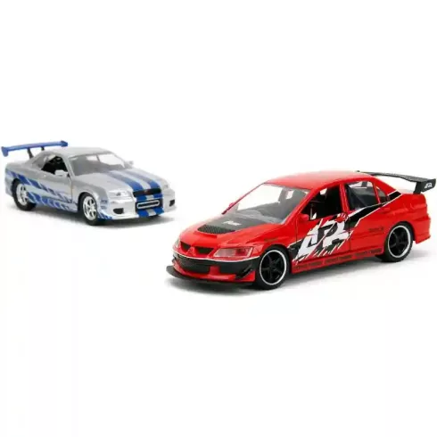 Jada Toys - Halálos iramban: Mitsubishi Lancer Evolution IX és Brian's Nissan Skyline GT-R (R34) 2db-os fém játékautó szett 13cm