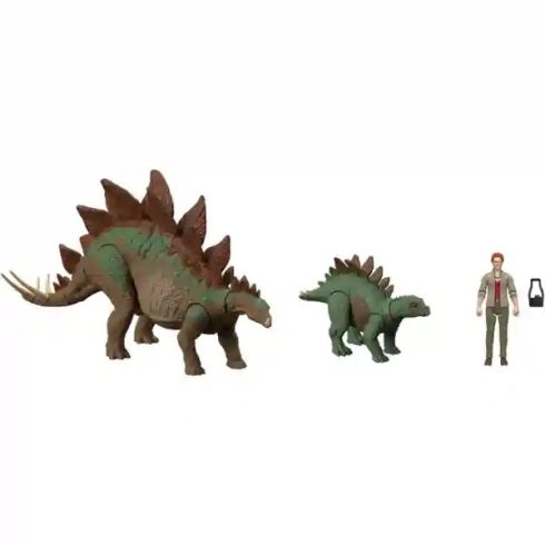 Mattel Jurassic World Stegosaurus dino figurák és Dr. Sarah Harding