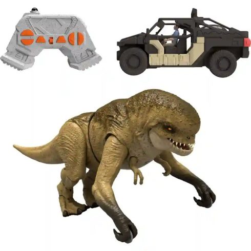 Mattel Jurassic World: Újjászületés RC távirányítós Distortus Rex dino figura és terepjáró, Rebirth