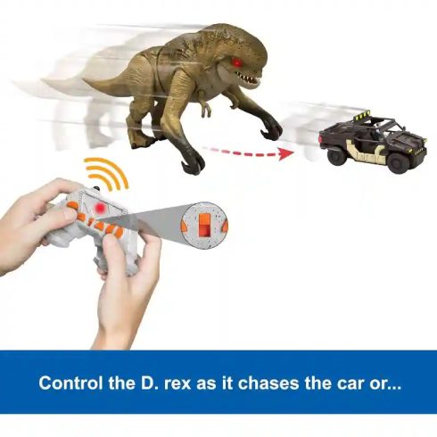 Mattel Jurassic World: Újjászületés RC távirányítós Distortus Rex dino figura és terepjáró, Rebirth