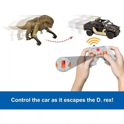 Mattel Jurassic World: Újjászületés RC távirányítós Distortus Rex dino figura és terepjáró, Rebirth