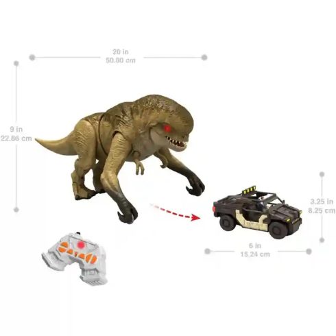 Mattel Jurassic World: Újjászületés RC távirányítós Distortus Rex dino figura és terepjáró, Rebirth