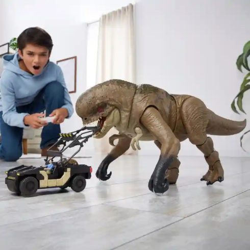 Mattel Jurassic World: Újjászületés RC távirányítós Distortus Rex dino figura és terepjáró, Rebirth
