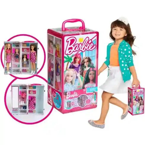 Klein Barbie fém hordozható ruhásszekrény kiegészítőkkel
