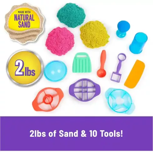 Kinetic Sand - Színes kinetikus homok szett 10 eszközzel