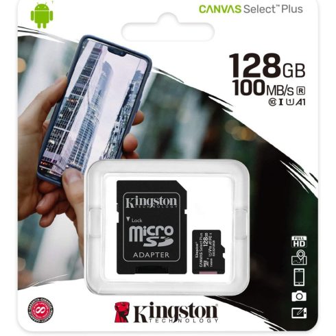 KINGSTON Canvas Select Plus MicroSDXC 128GB UHS-I U1 (Class 10) memóriakártya + adapter