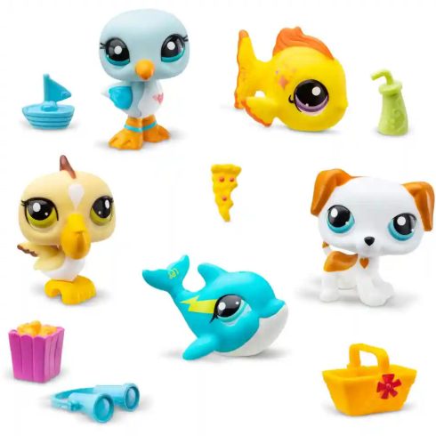 Littlest Pet Shop LPS - Strand gyűjtői készlet figurákkal (kutya, pelikán, hal, delfin, sirály)