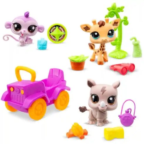 Littlest Pet Shop LPS - Szafari készlet figurákkal (orrszarvú, zsiráf, majom)