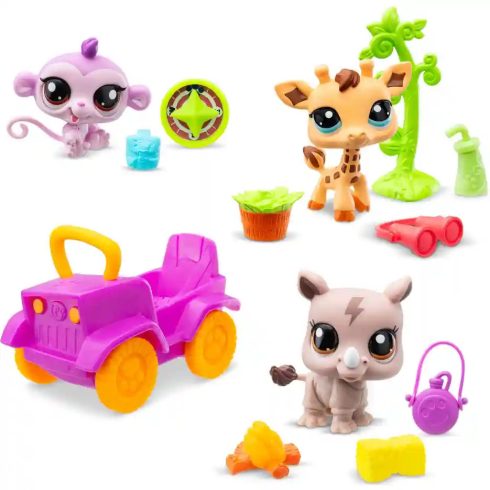 Littlest Pet Shop LPS - Szafari készlet figurákkal (orrszarvú, zsiráf, majom)