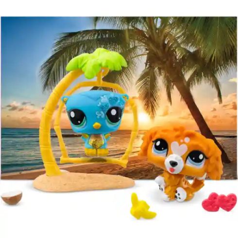 Littlest Pet Shop LPS - Tengerparti napozás figurákkal (labradoodle kutya (#45) és bagoly (#44))