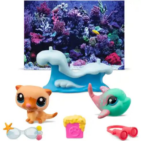 Littlest Pet Shop LPS - Vizes kaland figurákkal (vidra (#47) és delfin (#46))