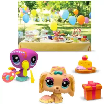   Littlest Pet Shop LPS - Kerti parti figurákkal (Lhasa apso kutya (#102) és tukán (#103))