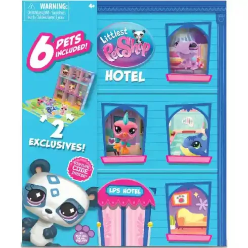 Littlest Pet Shop LPS - Littlest Pet Shop hordozható hotel figurákkal (kaméleon (#27), németjuhász kutya (#30), cica (#34), madár (#66), láma (#198) és delfin (#199))
