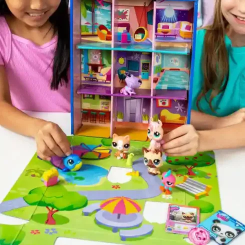 Littlest Pet Shop LPS - Littlest Pet Shop hordozható hotel figurákkal (kaméleon (#27), németjuhász kutya (#30), cica (#34), madár (#66), láma (#198) és delfin (#199))