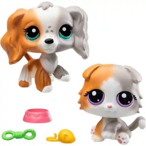 Littlest Pet Shop LPS - Skót lógófülű cica (#152) és spániel kutya (#153) figuraszett