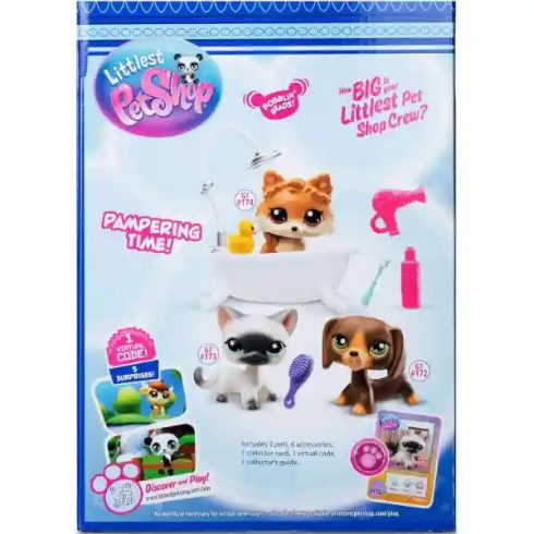 Littlest Pet Shop LPS - Wellness hétvége figurákkal (tacskó kutya (#172), sziámi cica (#173) és pomerániai törpespicc kutya (#174))