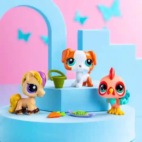 Littlest Pet Shop LPS - Ló (#163), kakas (#164) és kutya (#165) figuraszett