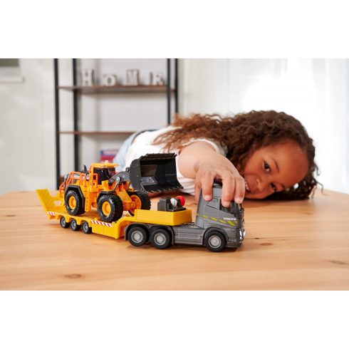Majorette Volvo kamion fénnyel, hanggal és homlokrakodóval 35cm