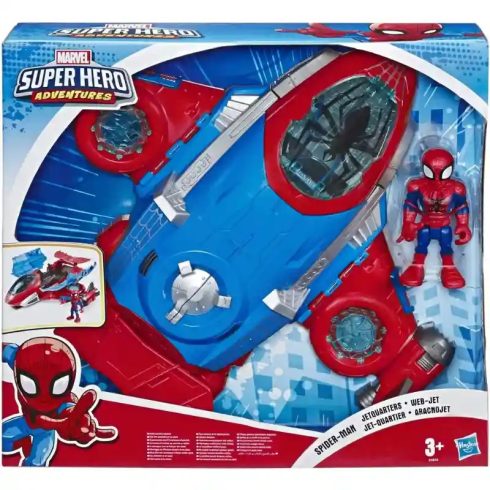 Hasbro Marvel Super Hero Adventures repülőgép Pókember figurával 13cm, Spiderman