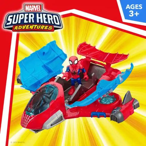 Hasbro Marvel Super Hero Adventures repülőgép Pókember figurával 13cm, Spiderman