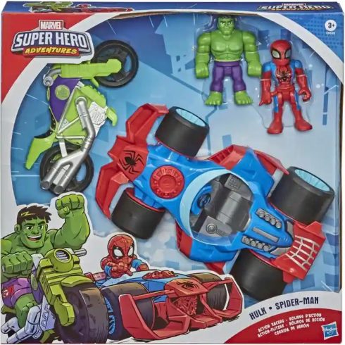 Hasbro Marvel Super Hero Adventures járművek Pókember és Hulk figurákkal 13cm