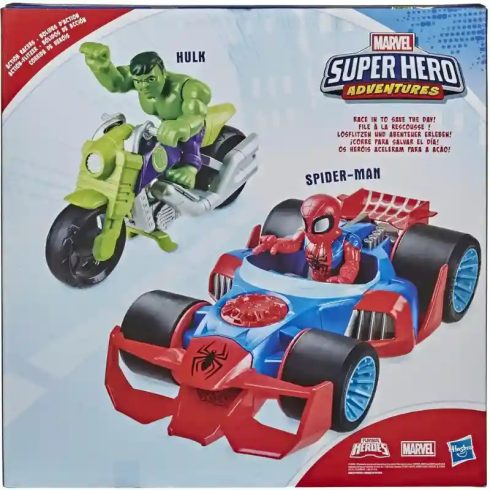 Hasbro Marvel Super Hero Adventures járművek Pókember és Hulk figurákkal 13cm