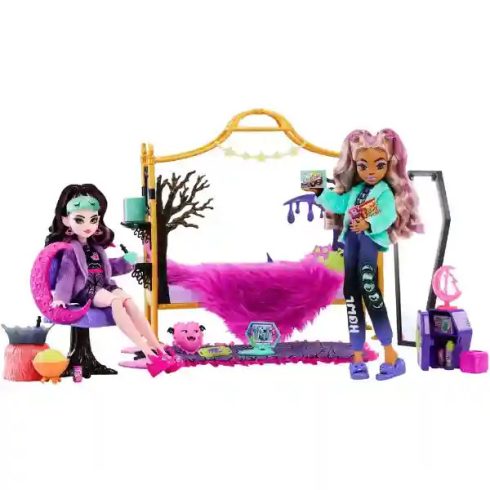 Mattel Monster High Clawdeen Wolf és Draculaura rémesen menő hálószobája babákkal