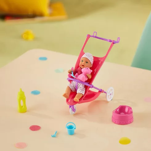 Simba Toys New Born Baby - Itatható pisilős játékbaba babakocsival és kiegészítőkkel