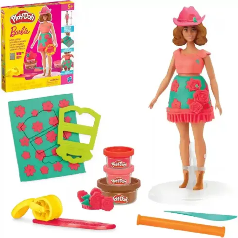 Hasbro Play-Doh Barbie divattervező gyurmakészlet babával - Virágok és rojtok
