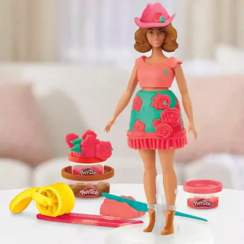 Hasbro Play-Doh Barbie divattervező gyurmakészlet babával - Virágok és rojtok