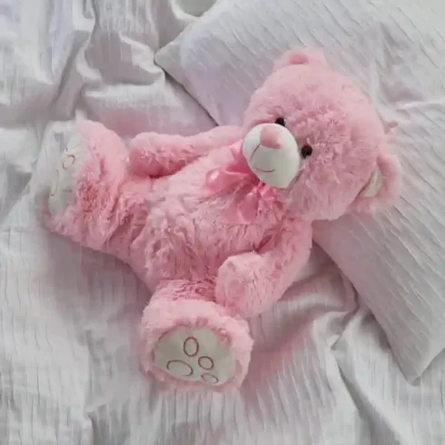 Rózsaszín ülő plüss maci 43cm