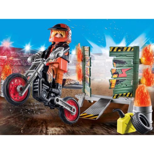 Playmobil 71256 Stuntshow - Motoros kaszkadőr tüzes fallal