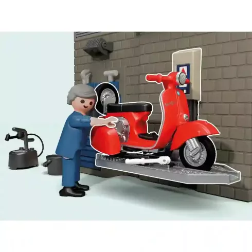 Playmobil 71620 '60-as évekbeli Vespa szervíz piros robogóval 