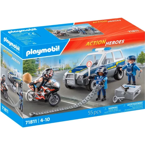 Playmobil 71811 Rendőrségi ellenőrző pont rendőrautóval és motorral