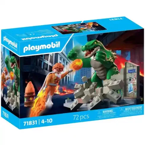 Playmobil 71831 Heroes - Firestormer szuperhős csatája a MegaRaptor dinóval
