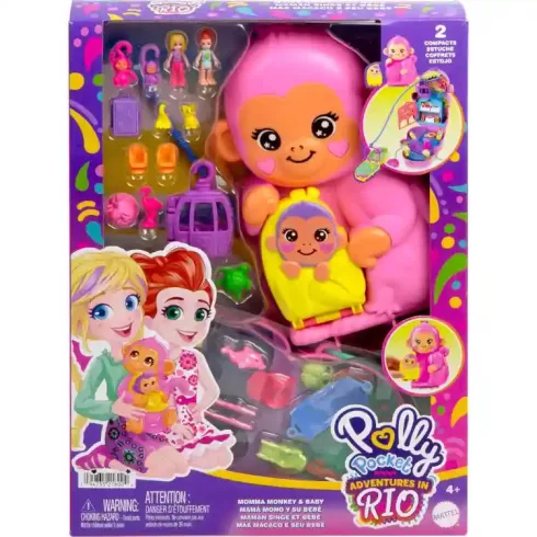 Polly Pocket 2 az 1-ben majomcsalád játékkészlet