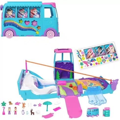 Polly Pocket állatos kalandpark játékkészlet átalakítható buszban