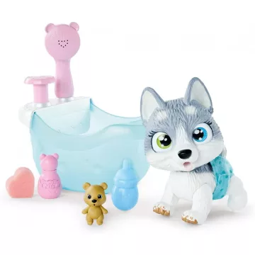   Simba Toys Pamper Petz - Pisilő husky kiskutya pelenkában fürdőkáddal