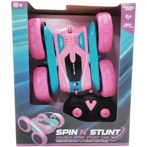 RC Spin N' Stunt kétoldalas távirányítós autó fénnyel - rózsaszín