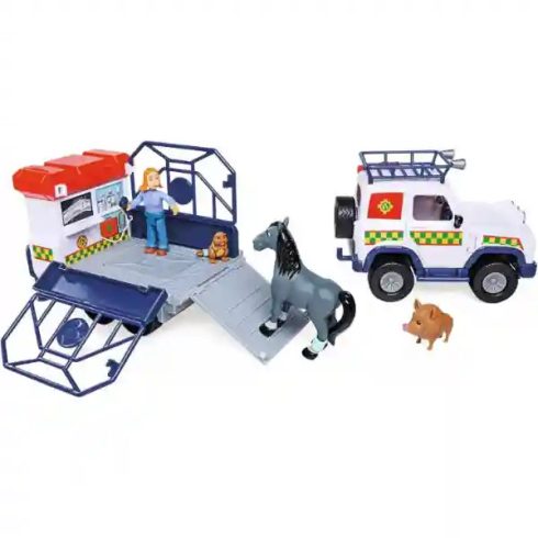 Sam a tűzoltó - Állatmentő terepjáró fénnyel, utánfutóval, állatokkal és Lizzie figurával