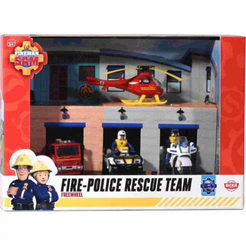 Dickie Toys Sam, a tűzoltó - Tűzoltó- és rendőr mentőcsapat készlet állomással (203093008)