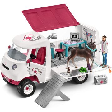 Schleich 42370 Mobil állatkórház hannoveri csikóval